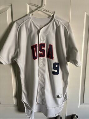 USA White Baseball Jersey with Navy Number